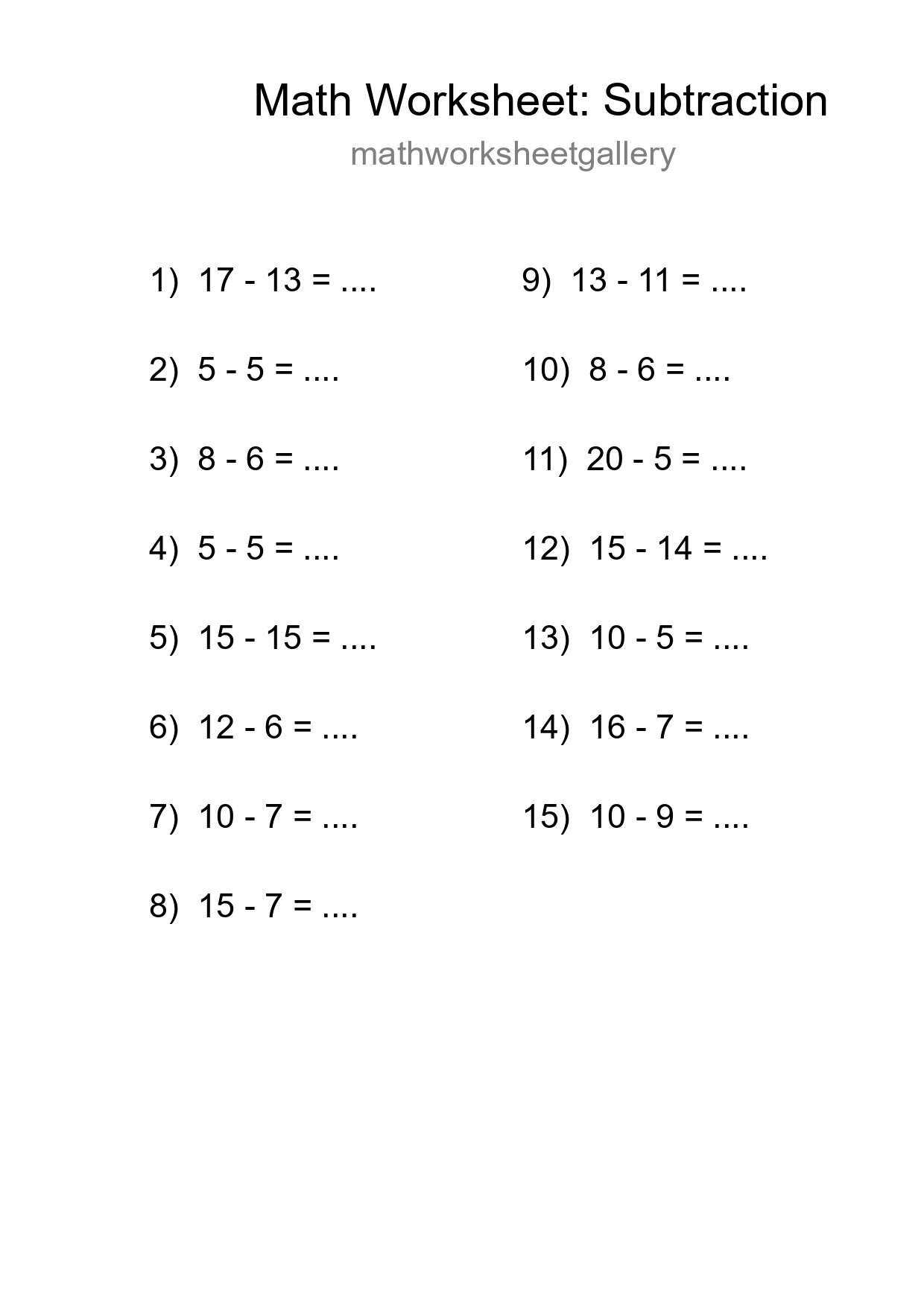Printable Free 15 Subtraction Math Worksheet For Grade 2 - Part 288