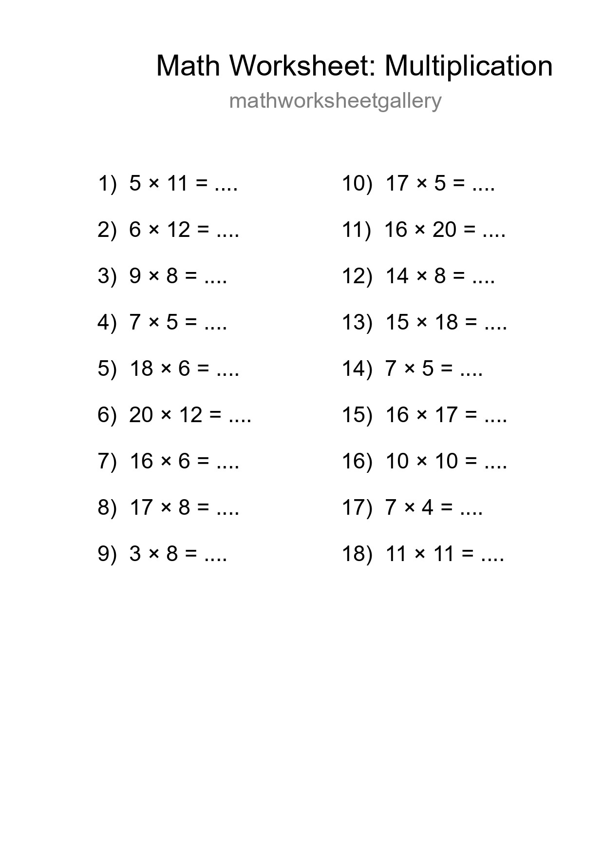 Printable Free 18 Multiplication Math Worksheet For Grade 2 - Part 167