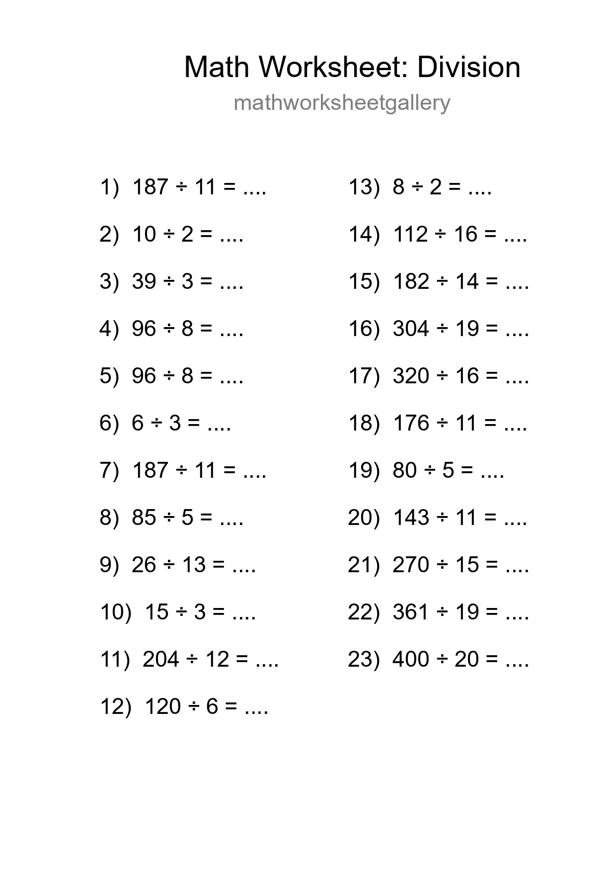 Printable Free 23 Division Math Worksheet For Grade 2 - Part 214