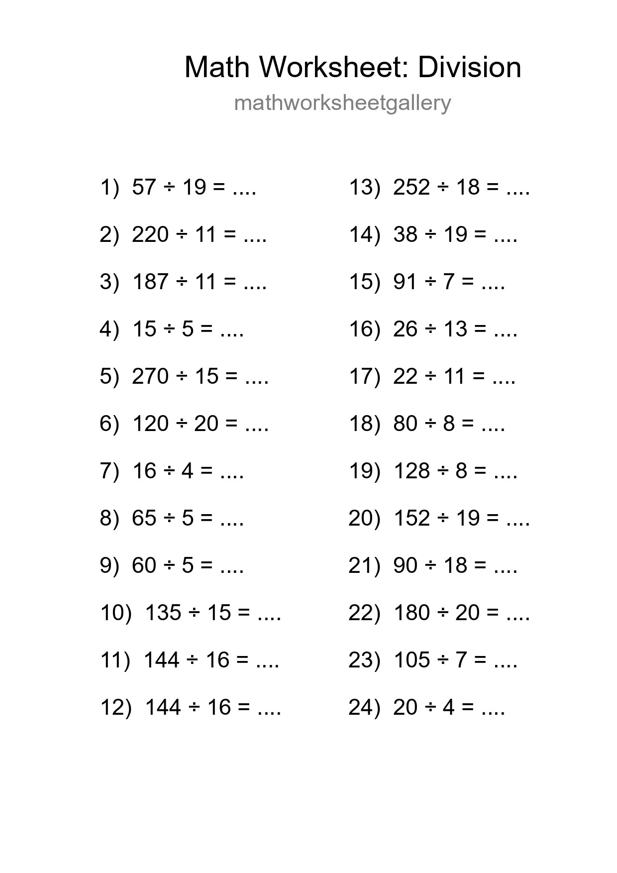 Printable Free 24 Division Math Worksheet For Grade 2 - Part 224
