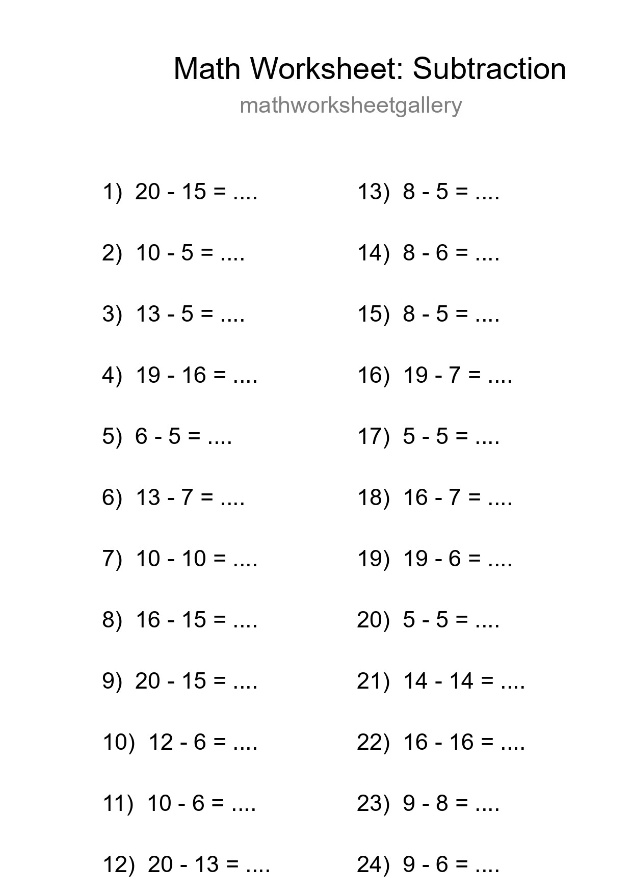 Printable Free 24 Subtraction Math Worksheet For Grade 2 - Part 108