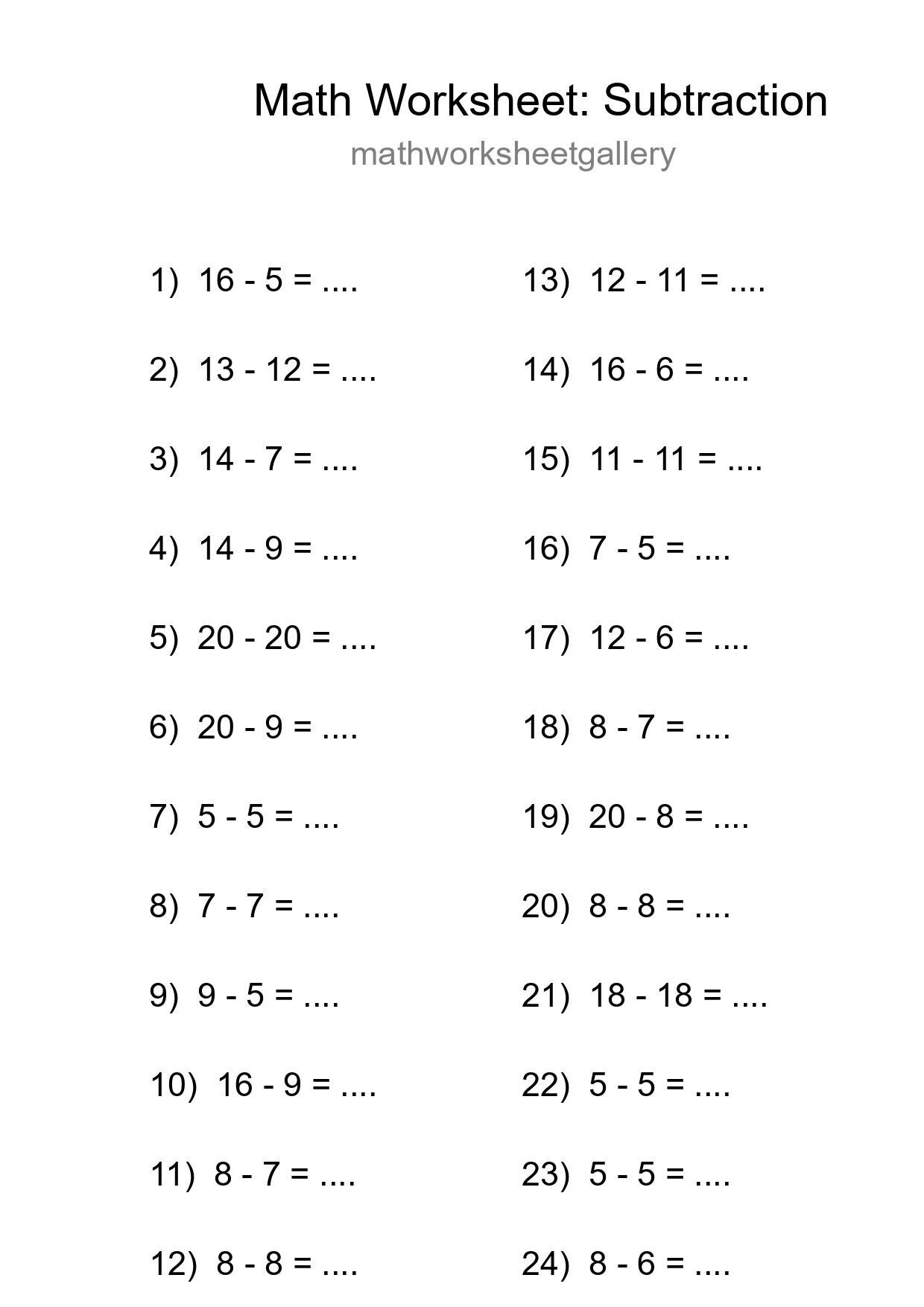 Printable Free 24 Subtraction Math Worksheet For Grade 2 - Part 38