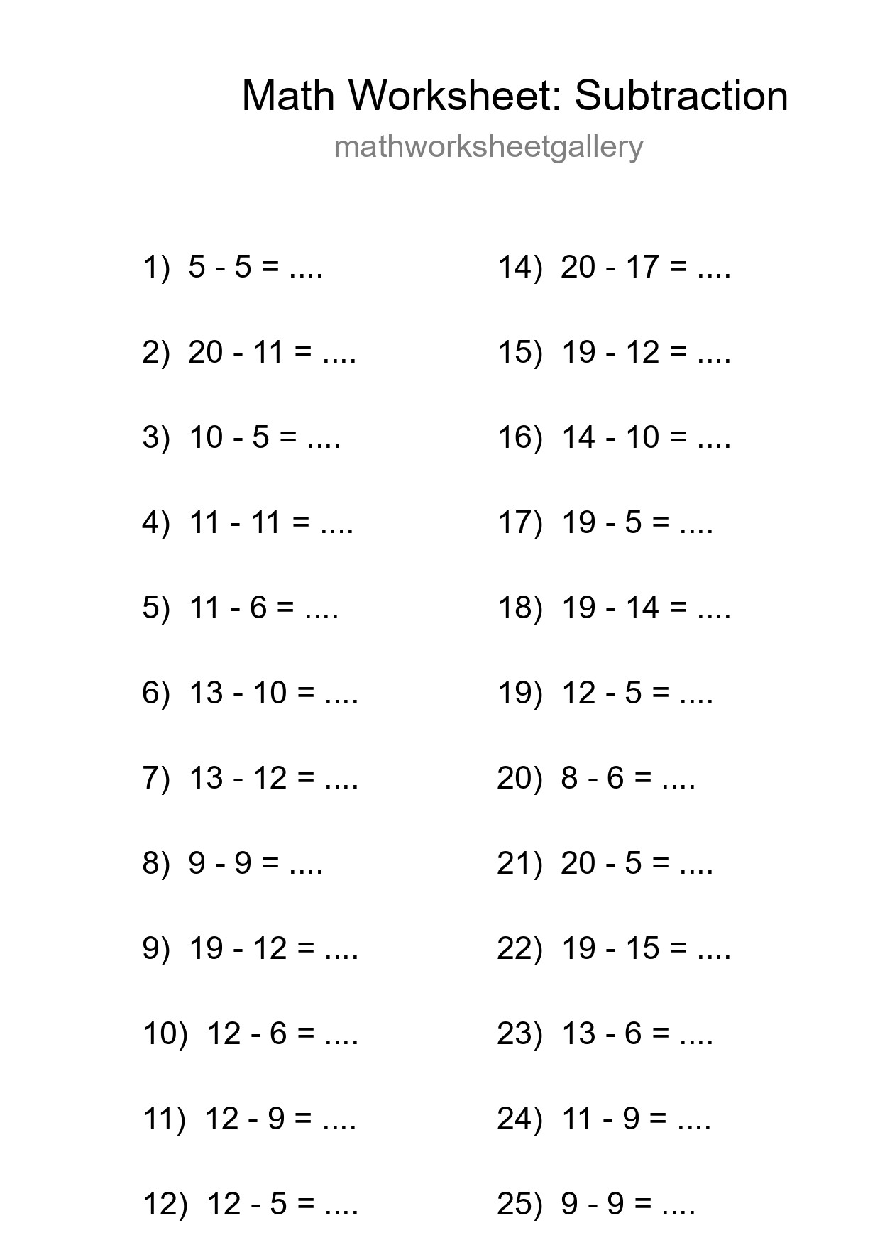 Printable Free 25 Subtraction Math Worksheet For Grade 2 - Part 88