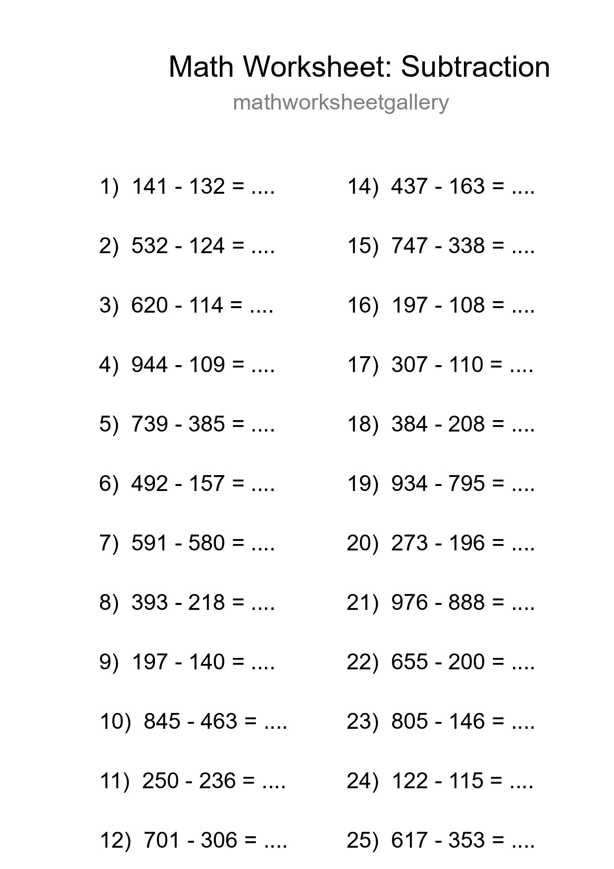 Printable Free 26 Subtraction Math Worksheet For Grade 5 - Part 78