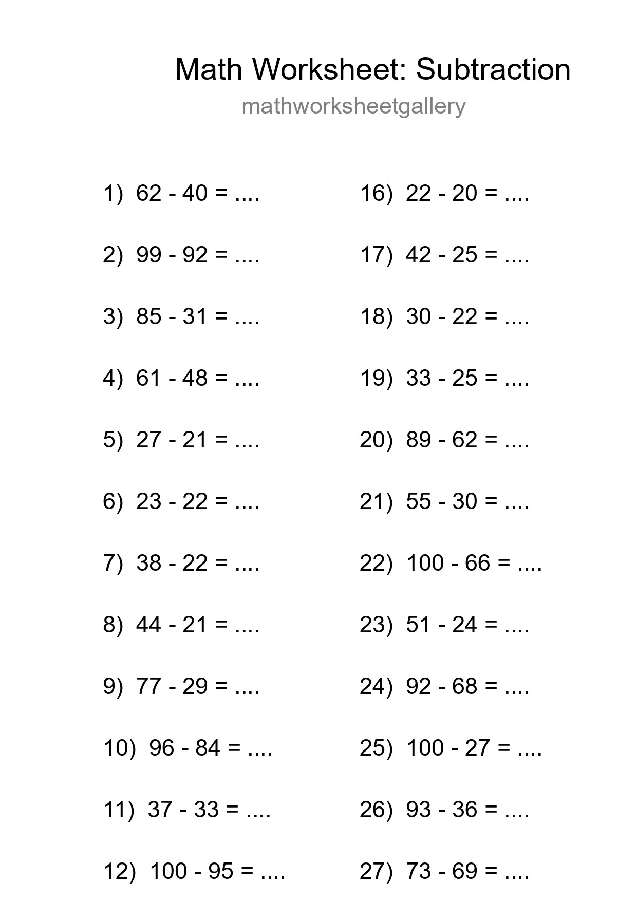 Printable Free 29 Subtraction Math Worksheet For Grade 3 - Part 238